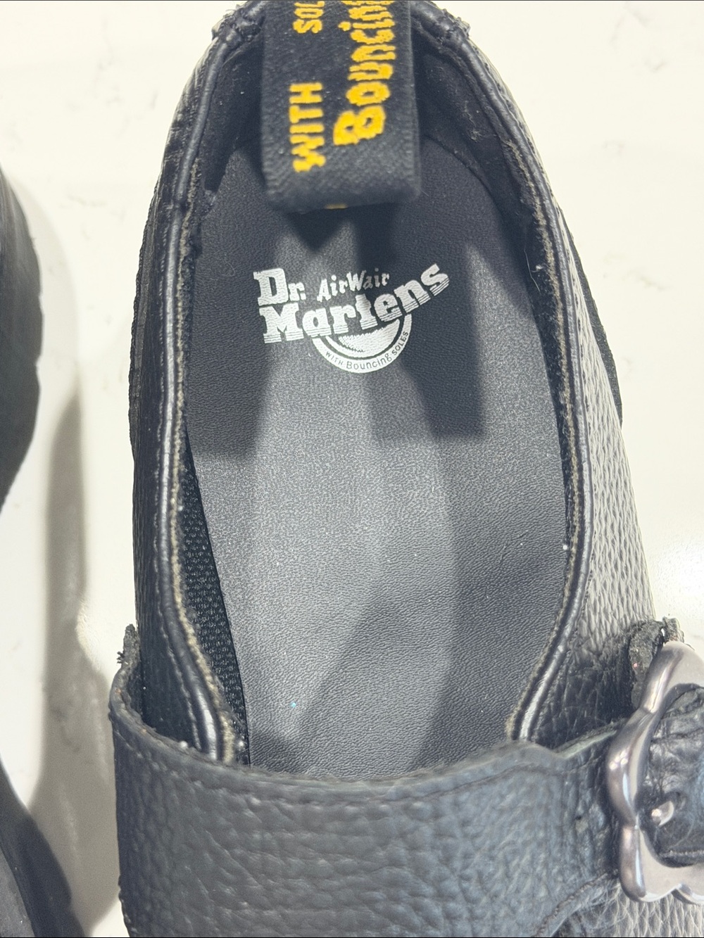 Dr. Martens Black Mary Jane Platform Shoes with Floral Buckle - Picture 6 of 7